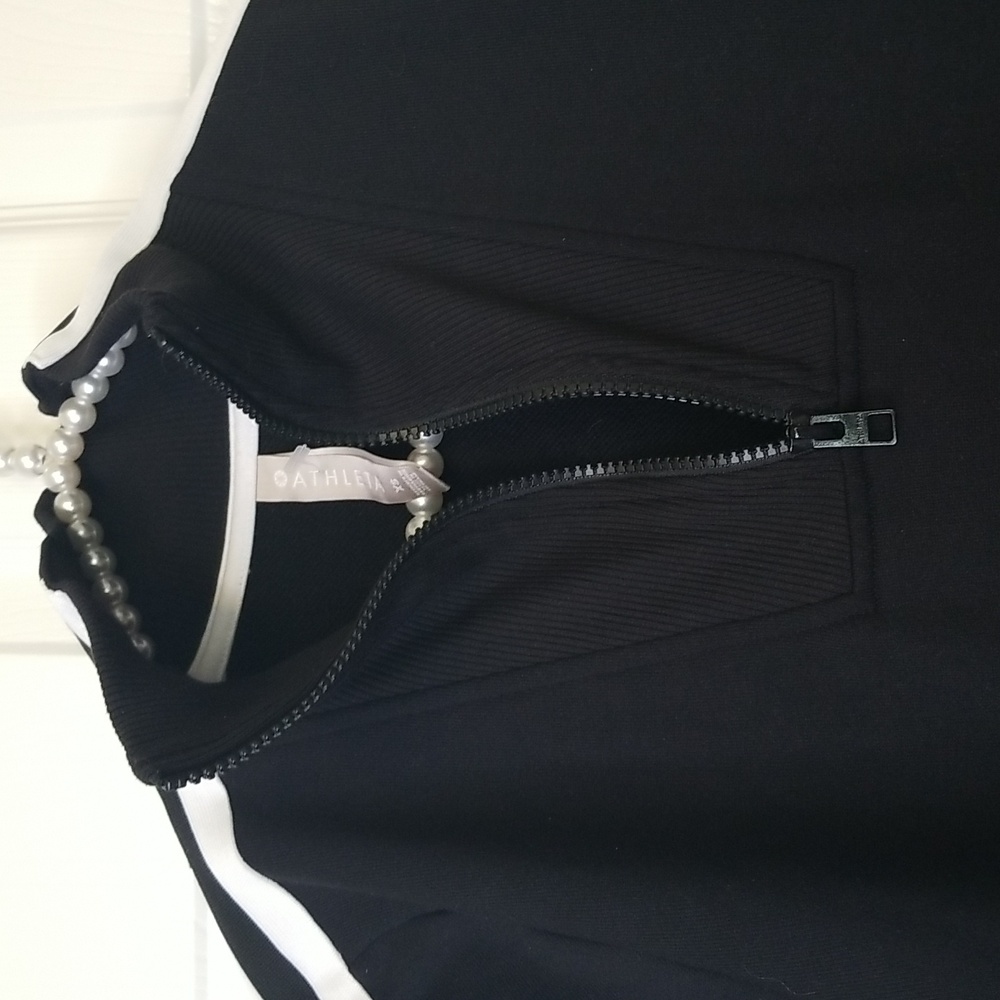 Athleta Circa Black With White Stripes Longsleeve Mini Track Dress - Picture 5 of 15